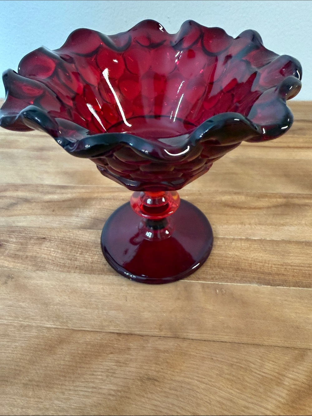 Westmoreland Glass Ruby Red Ruffled Compote Pedestal Candy Bowl